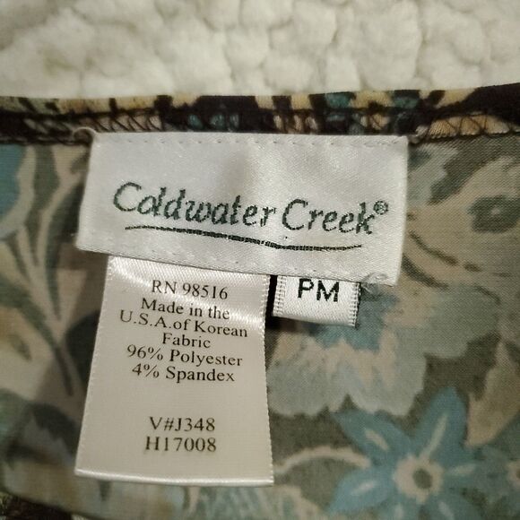 Coldwater Creek  Blouse Blue Brown Cream Paisley-3/4 Sleeves-Round Neck Sz PM - Picture 3 of 12